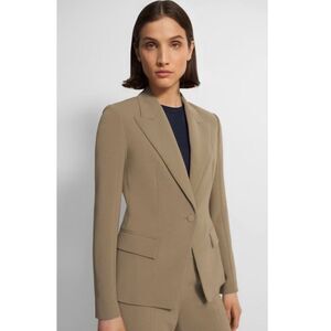 Theory Angled Blazer in Admiral Crepe in Dark Beige Size 12 Retail $475